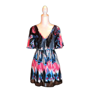 JOHNNY MARTIN Adorable Blue, Black, & Pink Print Dress Size 3
